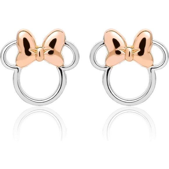 Disney Minnie Mouse Stud Earrings Two Tone Minnie Silhouette Open Silhouette